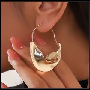 New Gold Chunky Crescent Won Ton Arc Statement Drop Earrings